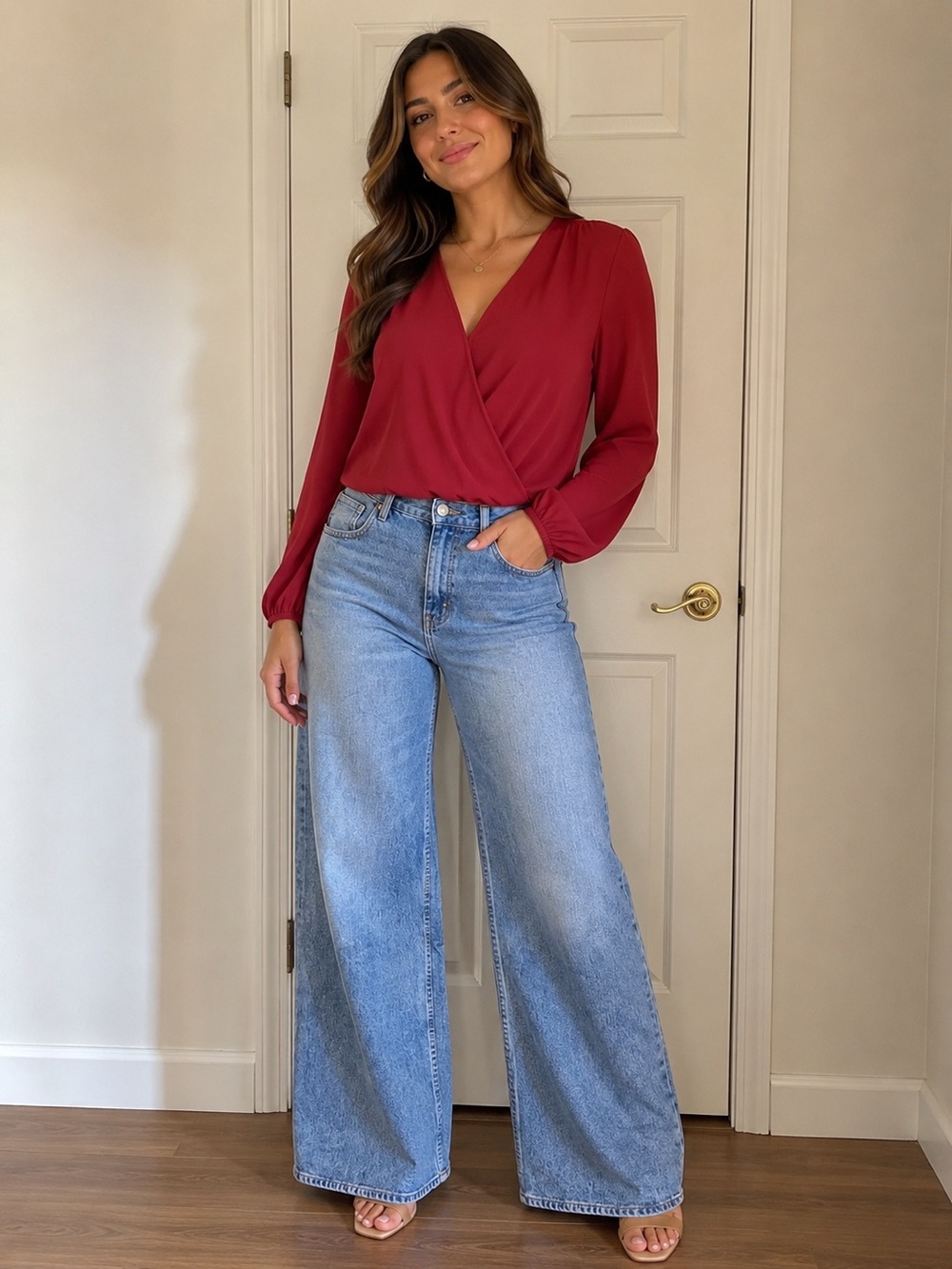Line High-Rise Wide Leg Denim Jeans in Light Blue(14)